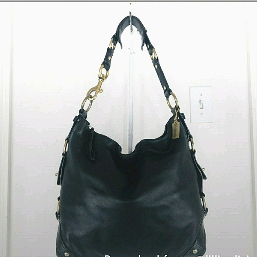 Coach Large Black Leather Carly Hobo Shoulder Bag